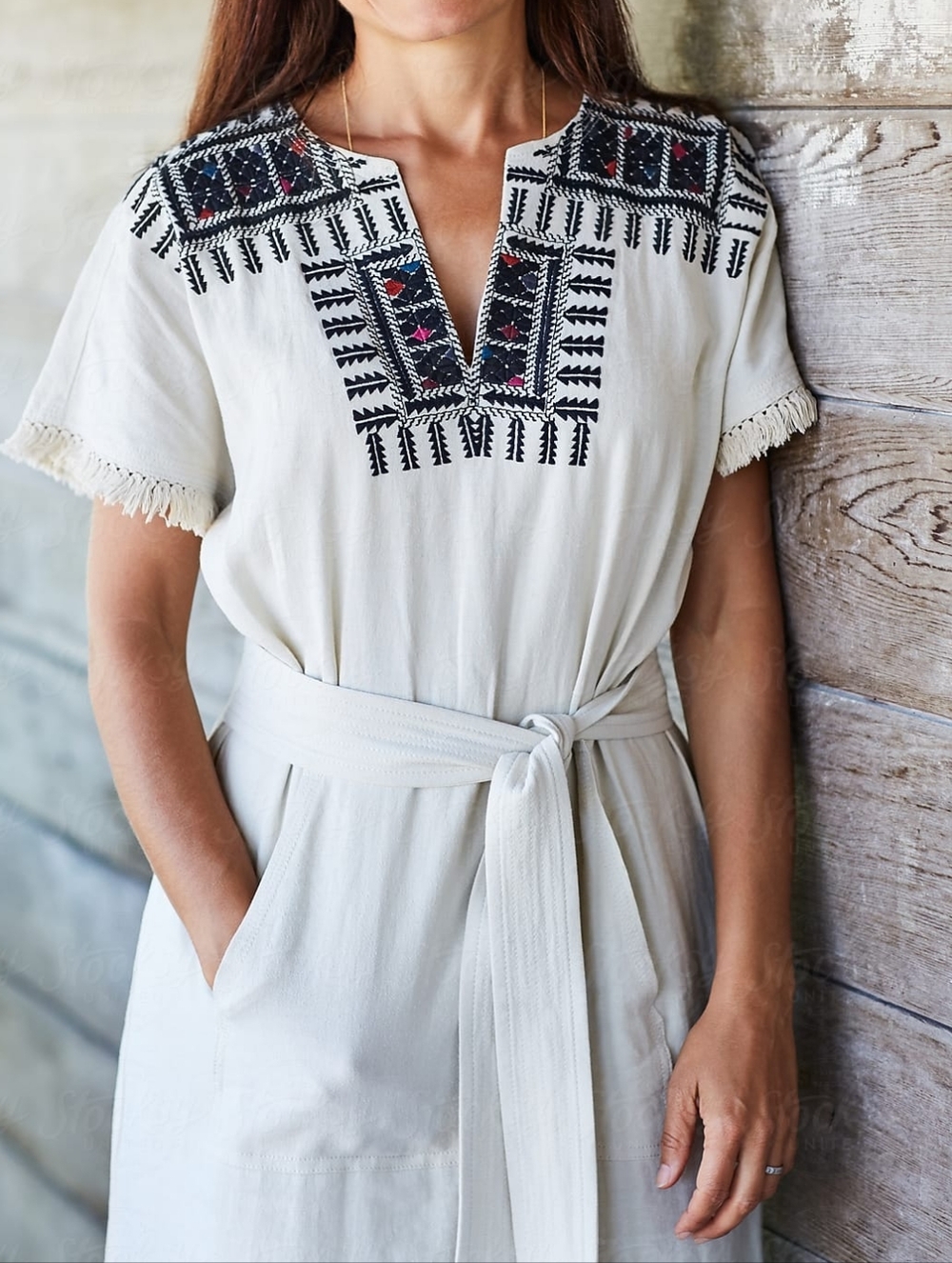Madewell Embroidered Tribal Paradise Linen Blend Dress S - Picture 3 of 10